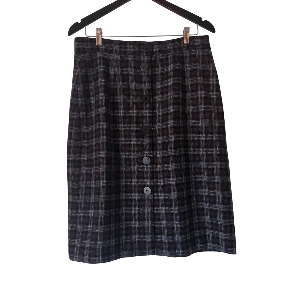 Orvis Wool Blend Plaid Button Front Skirt Size 12 Dark Academia Preppy Heritage